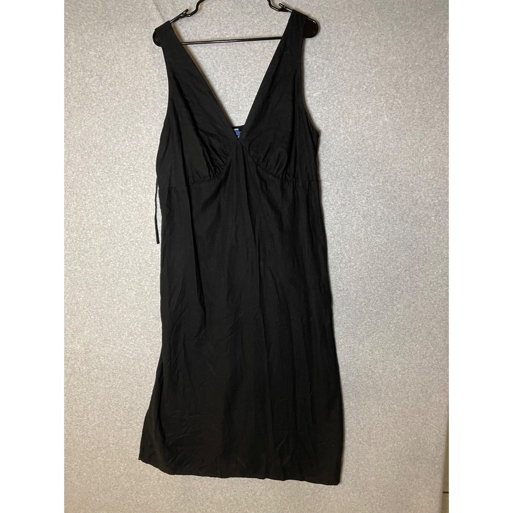 Old Navy Maxi Sun Dress Womens‎ 2X Linen Blend V Neck Summer Black Empire Waist